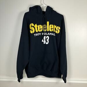 NFL Pittsburgh Steelers #43 Troy Polamalu Pullover Hoodie Size XXL 2XL Black